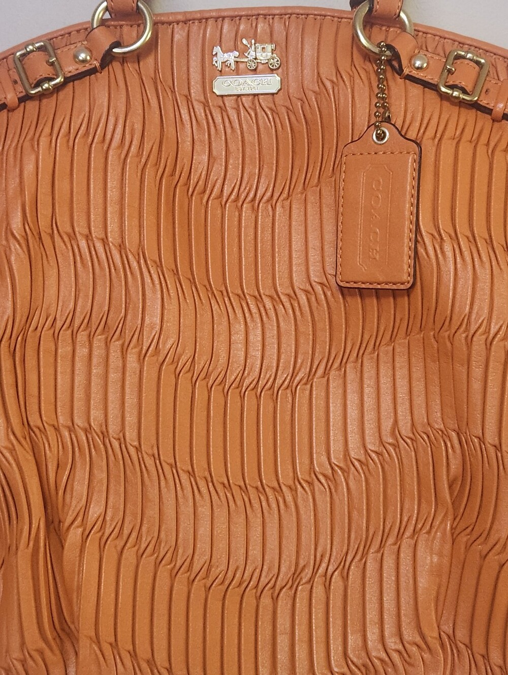 Coach Madison Gathered Leather Lindsey 33371E B4 Orange NWT Rare Paper Serial # - Picture 15 of 16